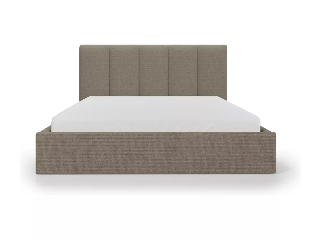 Lit coffre 180 x 200 cm avec tête de lit coutures verticales - Tissu - Taupe - KILACLO