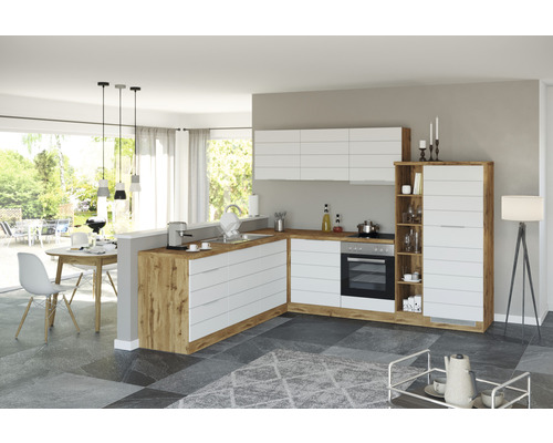 Held Furniture hoekkeuken met apparatuur Florence 240 cm wit mat gedemonteerd omkeerbaar model 1115.6291