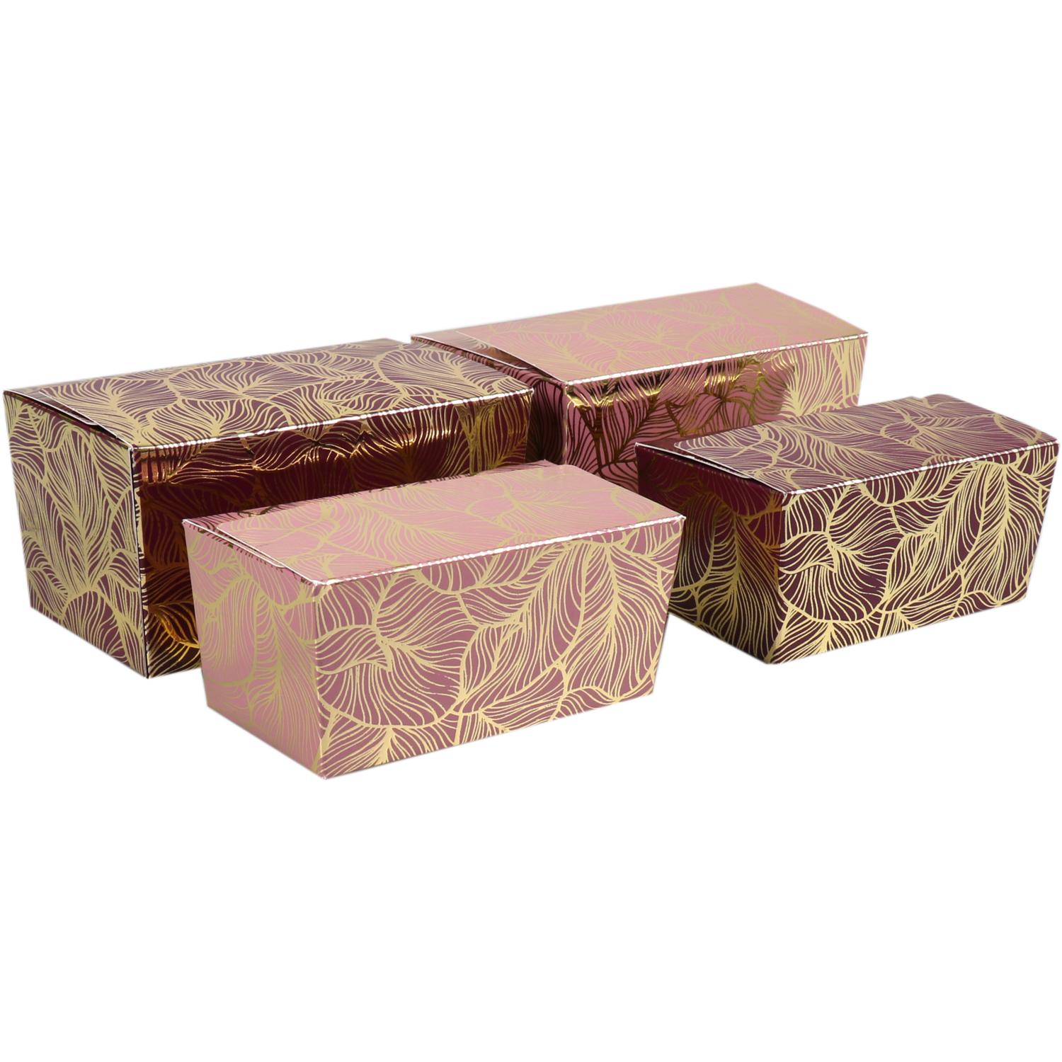 Ballotin, Leafs, karton + PP + PET, 500gr, 132x76x70mm, bordeaux/goud