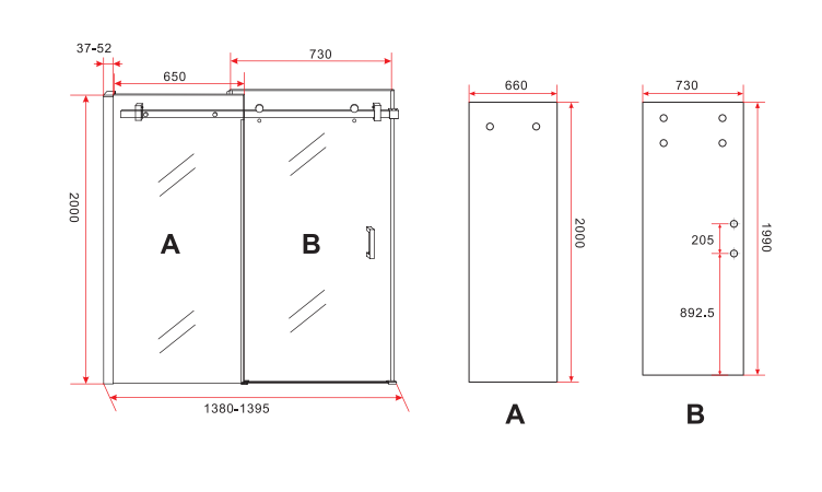 SaniGoods Falcon mat zwarte douchedeur schuifdeur 140x200cm