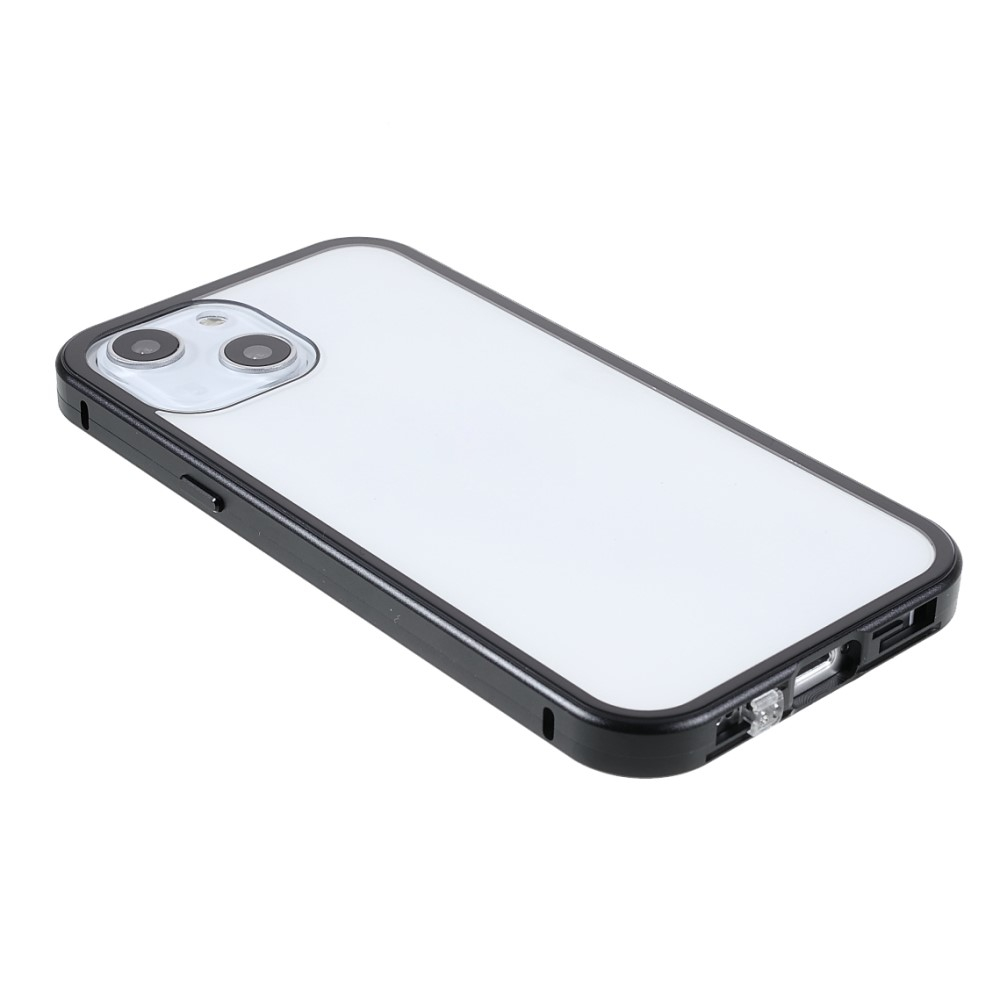 iPhone 13 Magnetische Alu Schutzhülle mit Panzer Glas Backcover   Privacy Displayschutz (Magnet-Technologie) - Schwarz