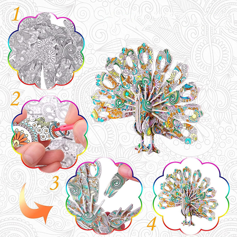 (5-tlg. Set) Anti-Stress 3D Mandala Puzzle Entspanntes Zeichnen für Kinder   Erwachsene inkl. Filzstifte