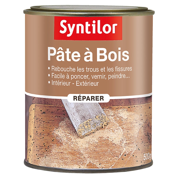 Pâte à bois rebouche fissures et imperfections blanc Syntilor 500g