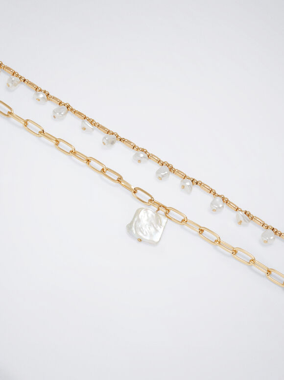 Conjunto de colar de pérolas de água doce - Branco