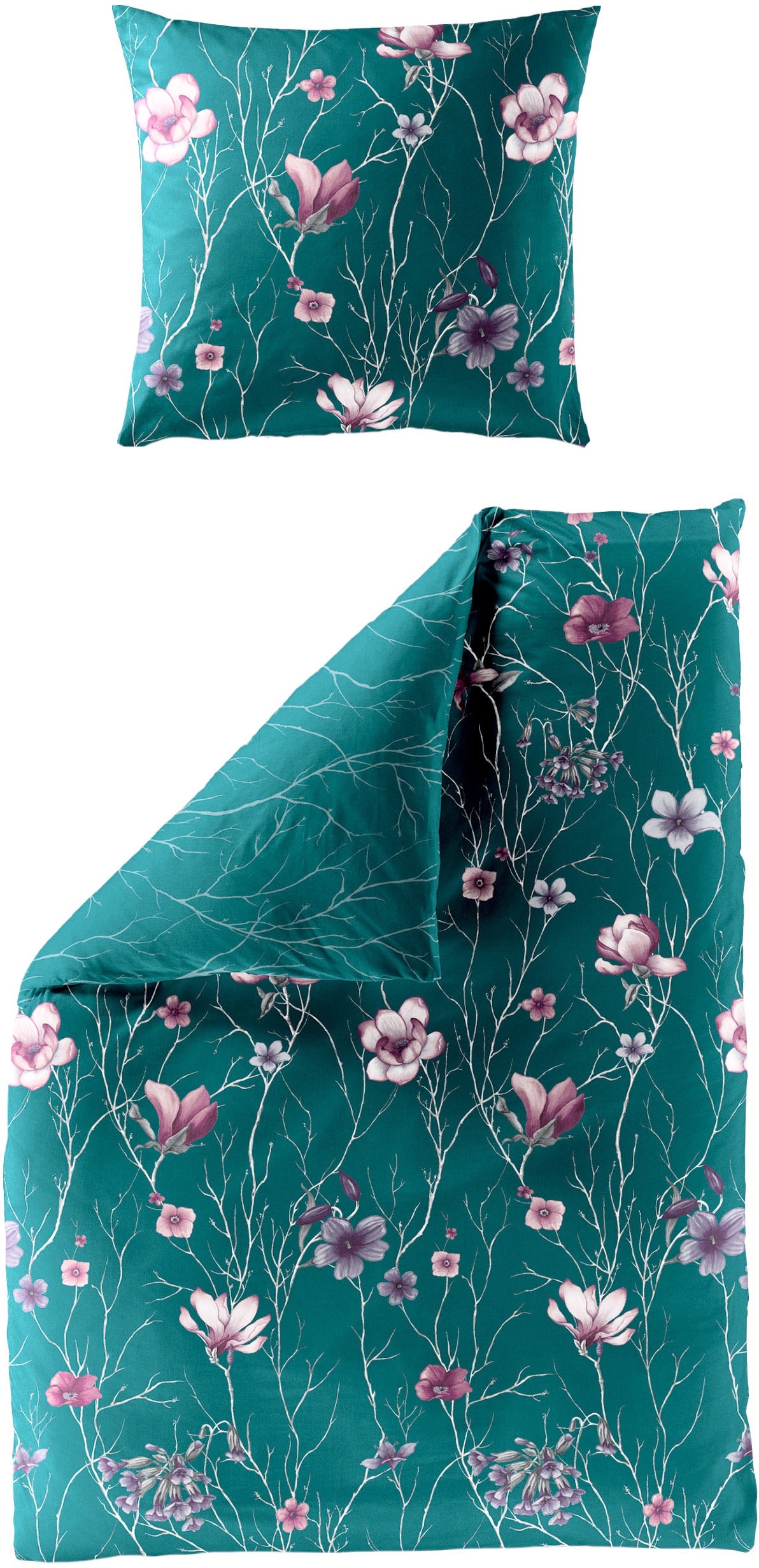 BIERBAUM Bettwäsche »Lilli« 2 Stk. tlg. Mako-Satin, 100 % Baumwolle, mit Blumen, pflegeleicht