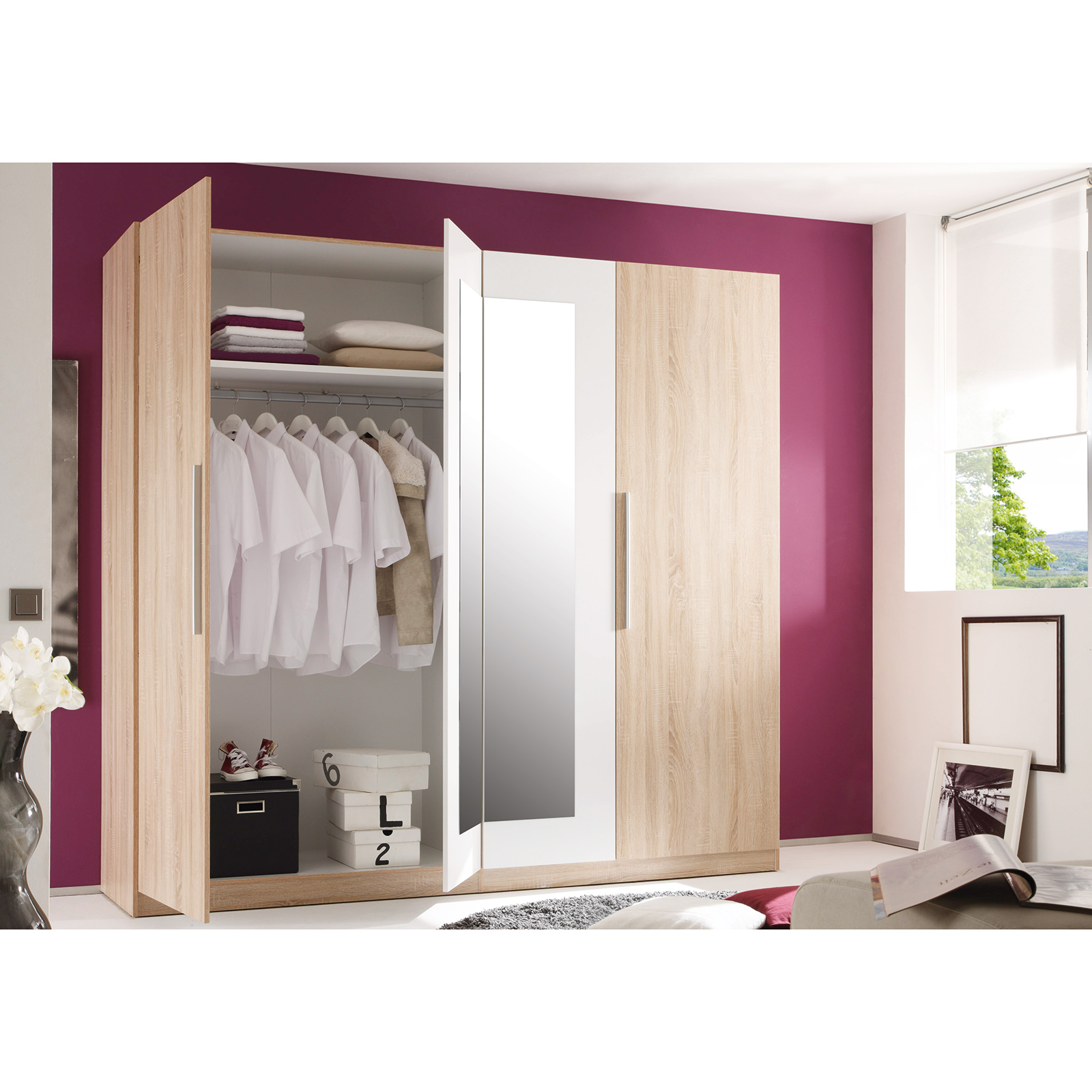 Drehtürenschrank - Sonoma Eiche - weiß - 4 Türen