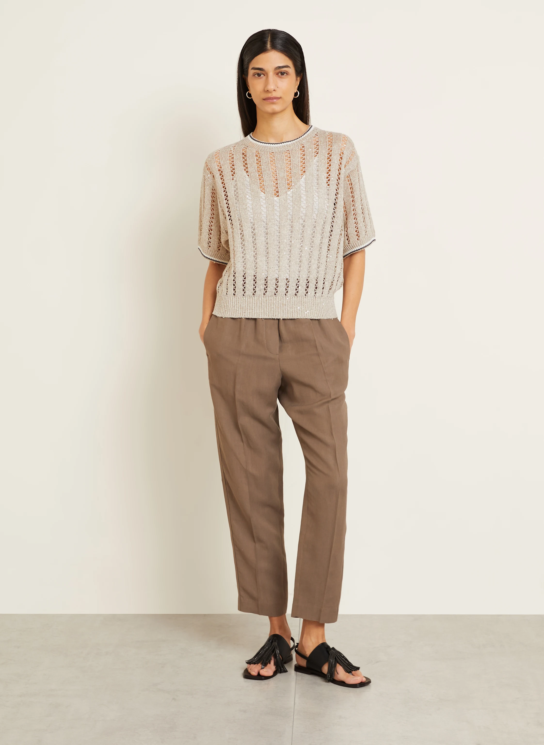 BRUNELLO CUCINELLI Strickshirt aus Leinen mit Pailletten