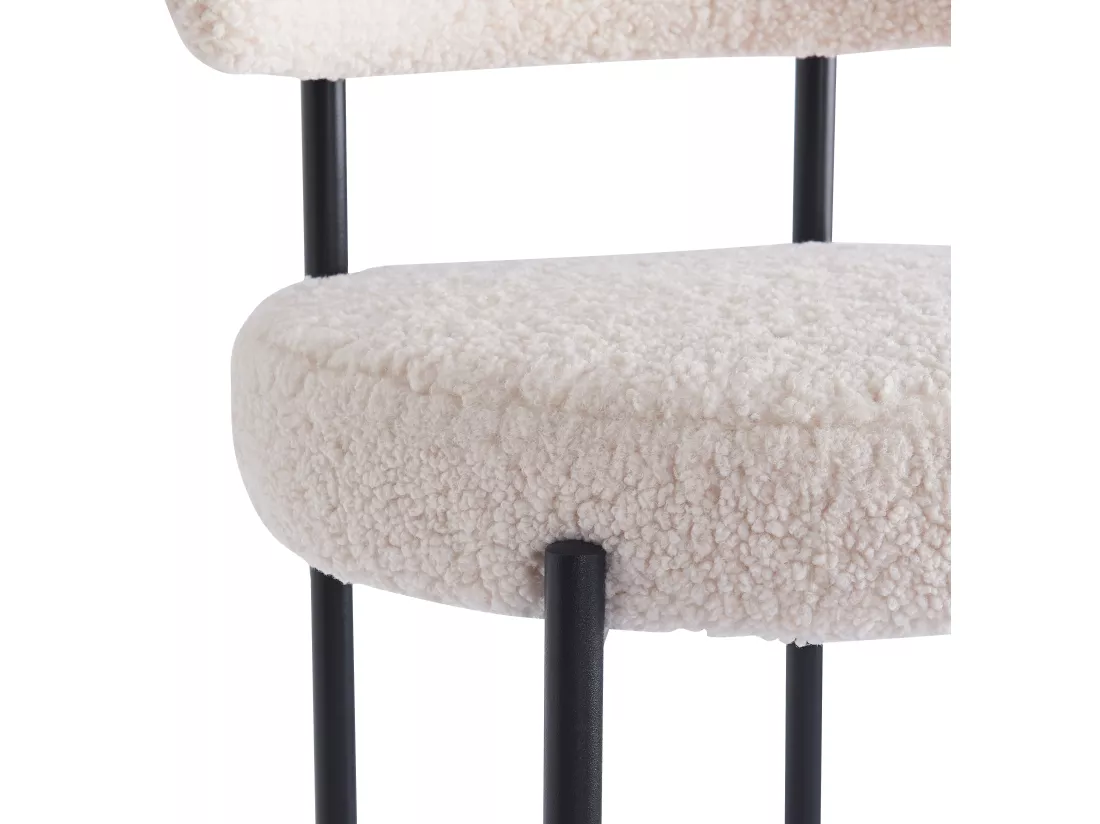 Lot de 2 tabourets de bar en métal et bouclettes blanches
