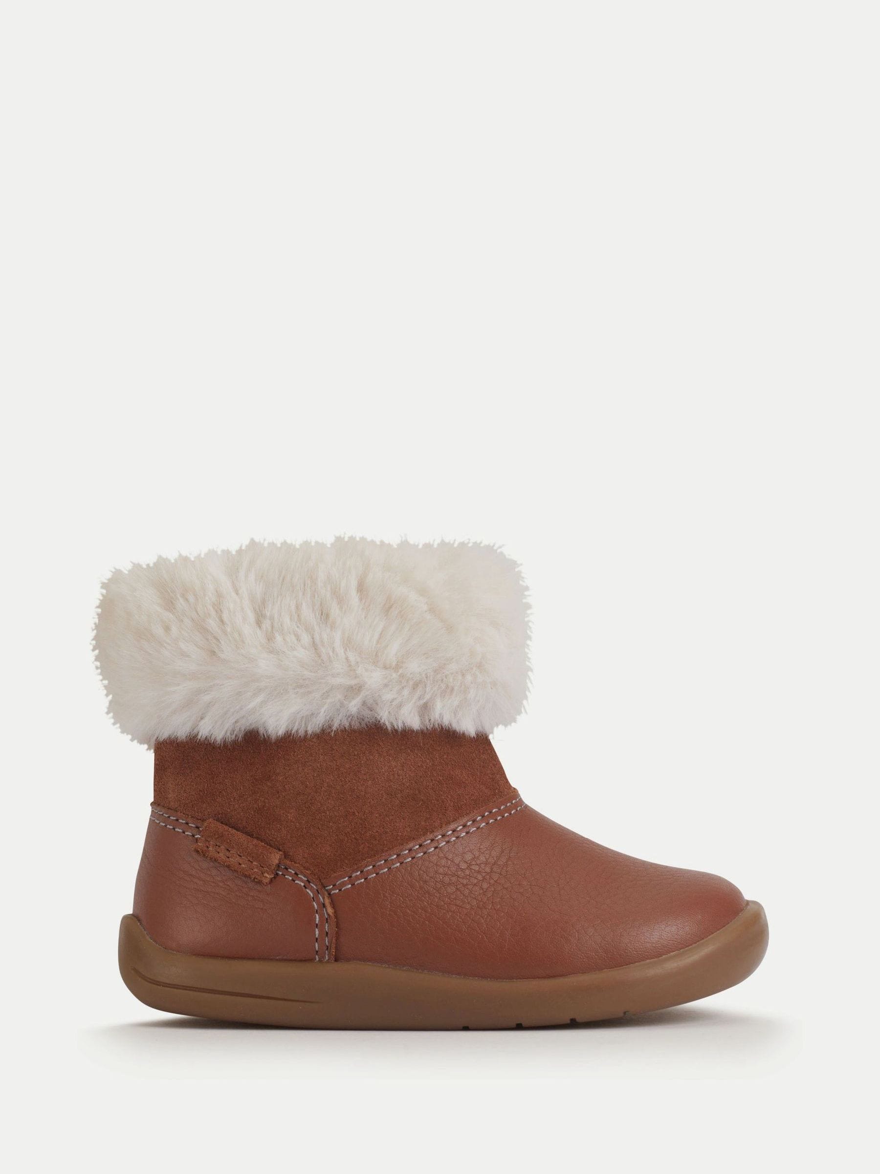 Start-Rite Girls Flurry Zip-Up Faux Fur Topped Ankle Brown Boots