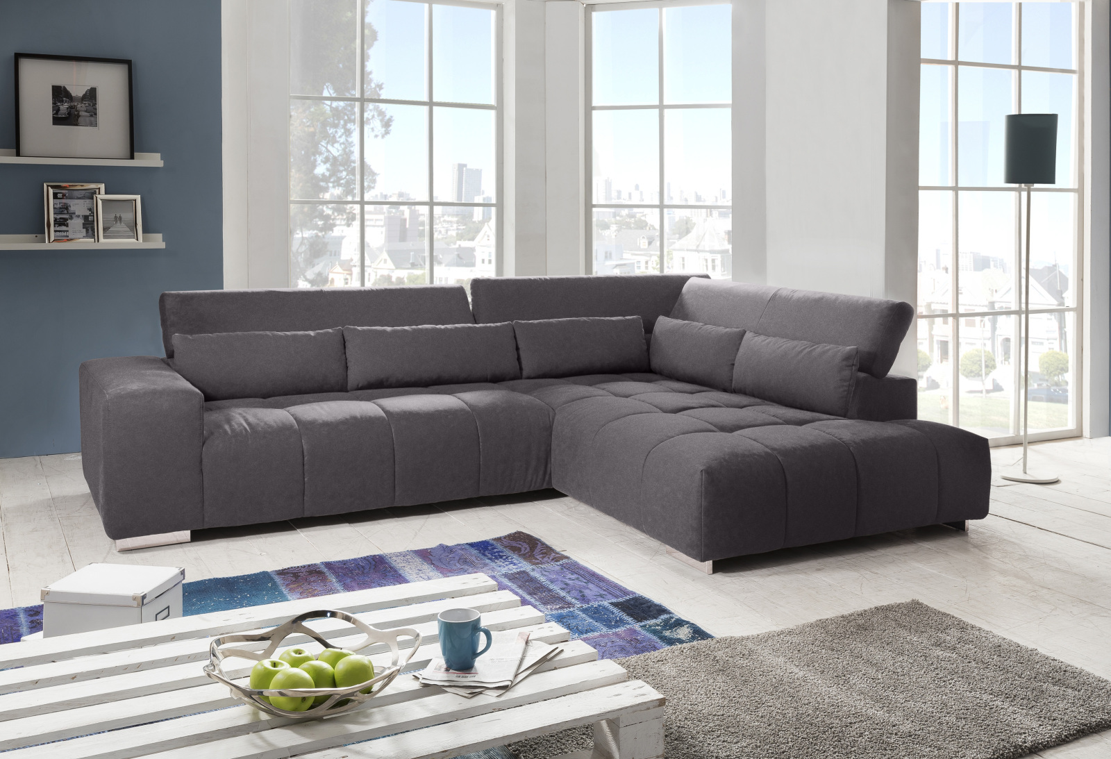 Ecksofa - dunkelgrau - Ottomane rechts
