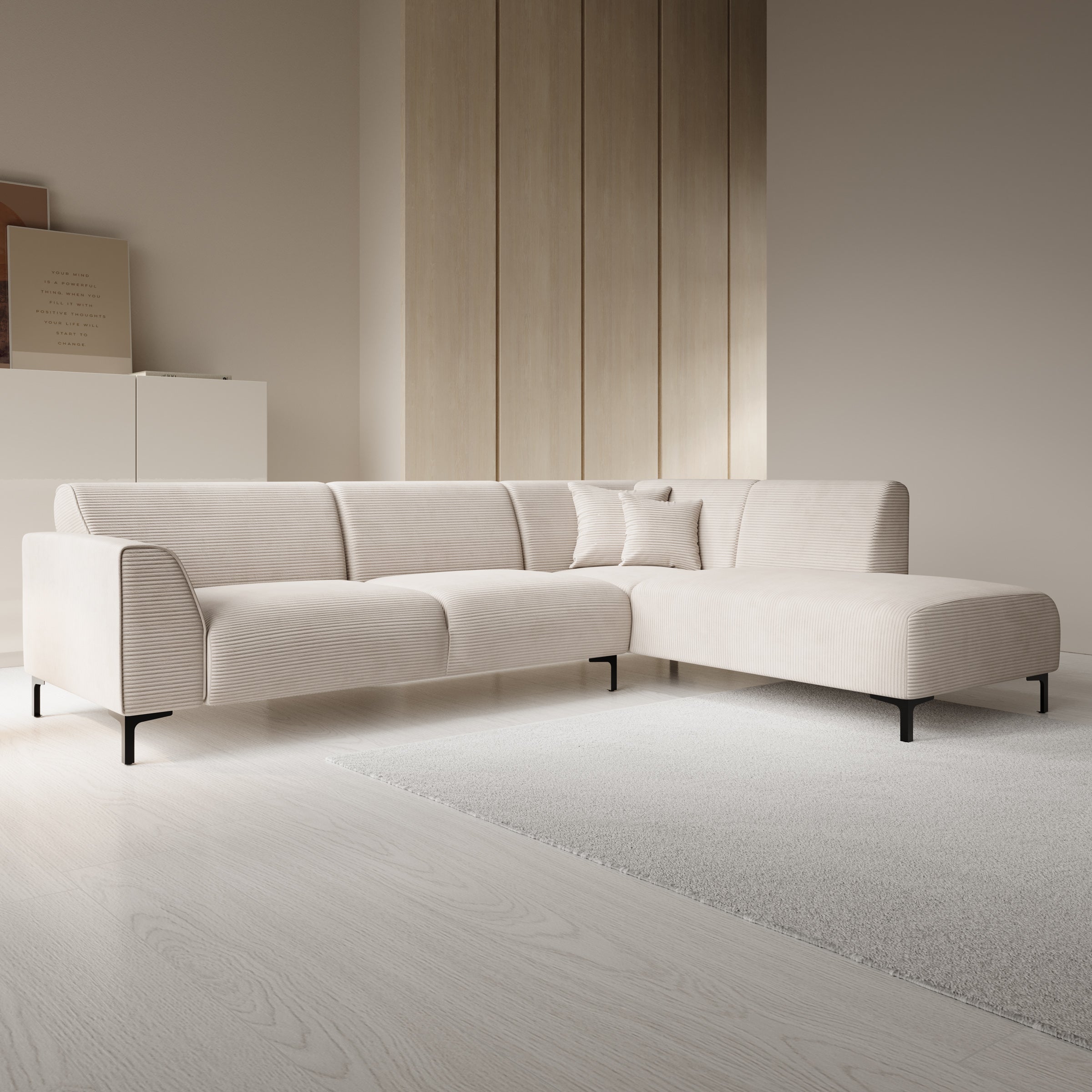 Moana - Hoekbank 4-zits met chaise longue - Ribstof beige - Rechts