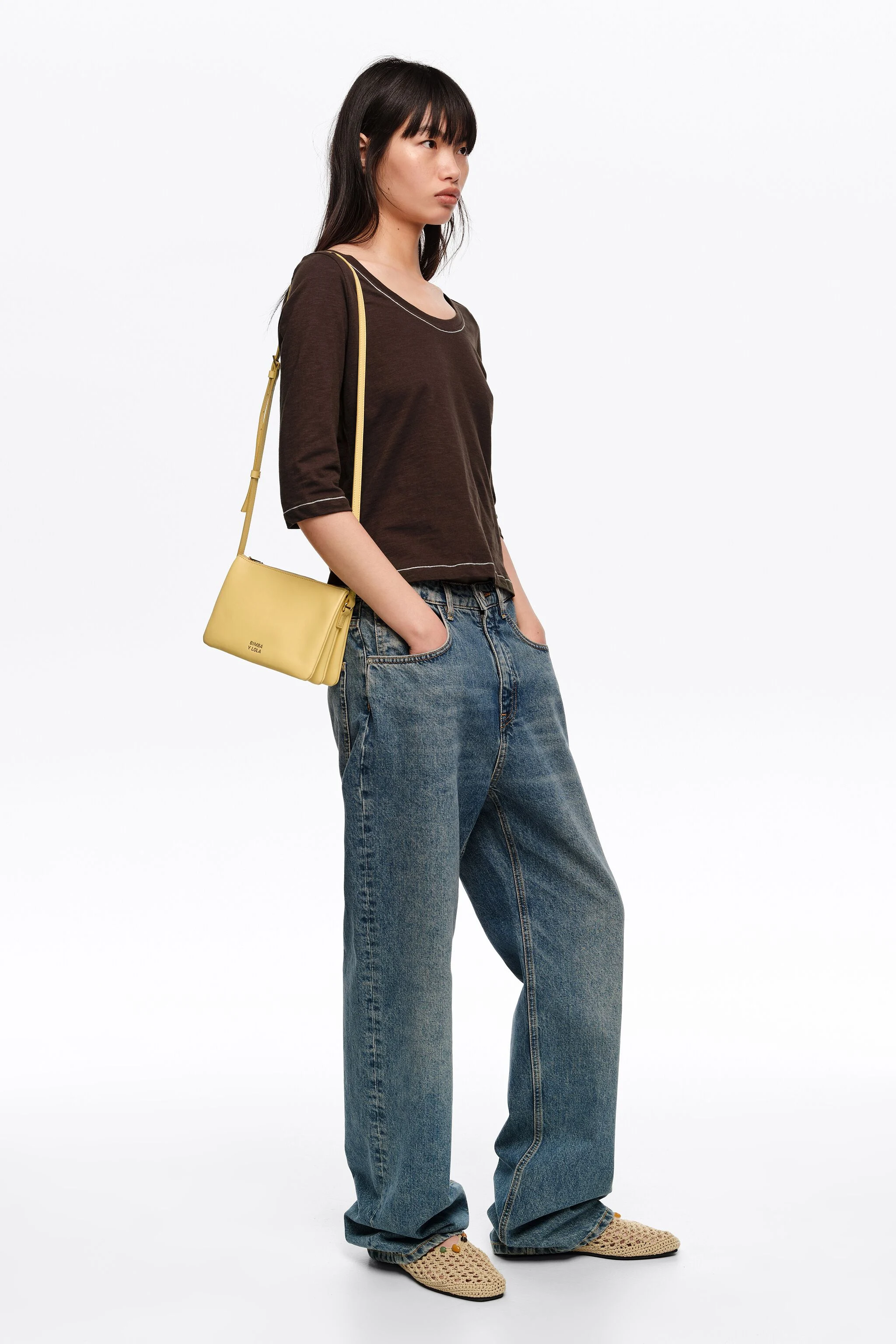 Bolsa clutch tripla mini banana em couro