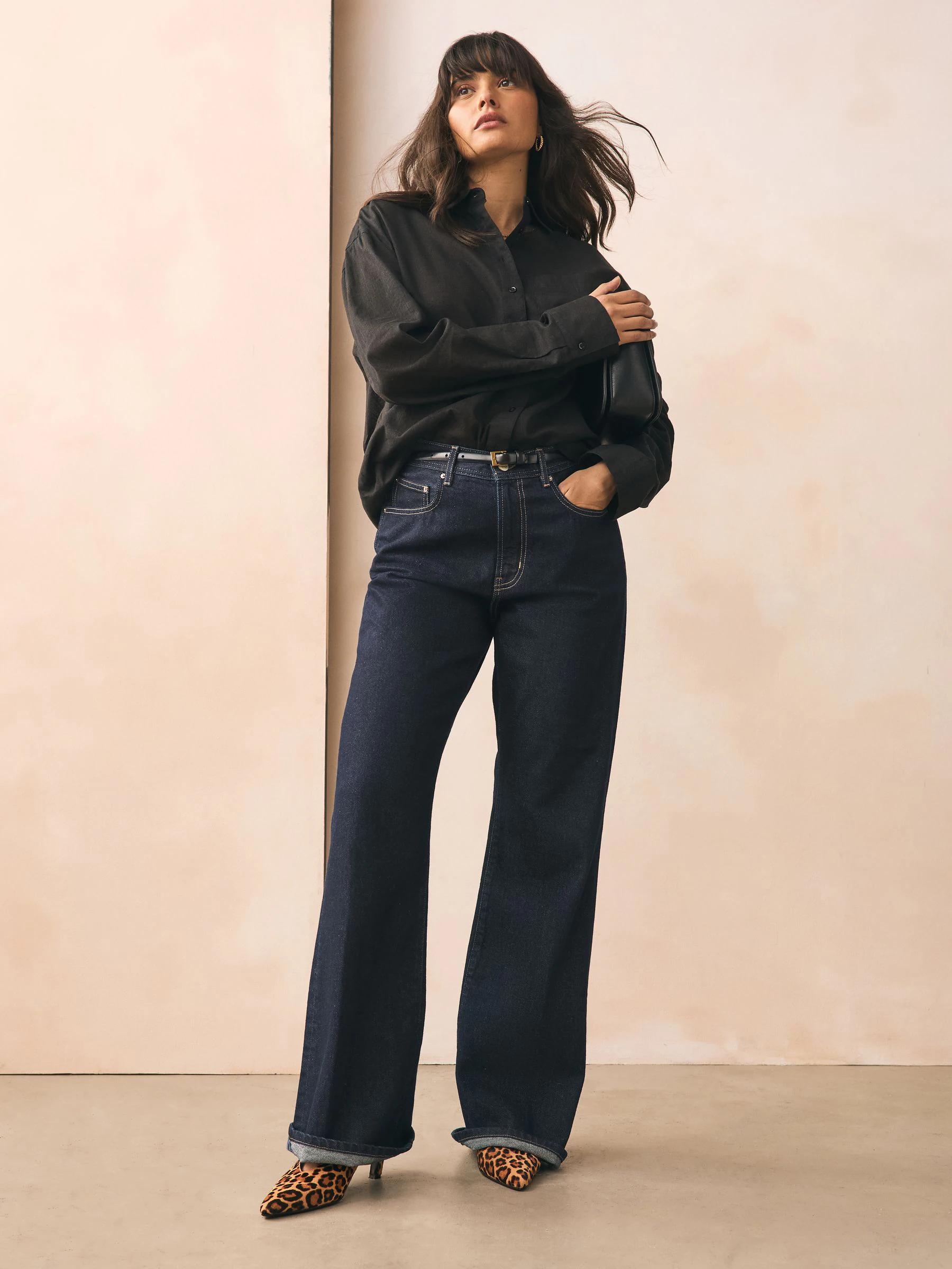 Luipaard - Leren puntige teen slingback hakken