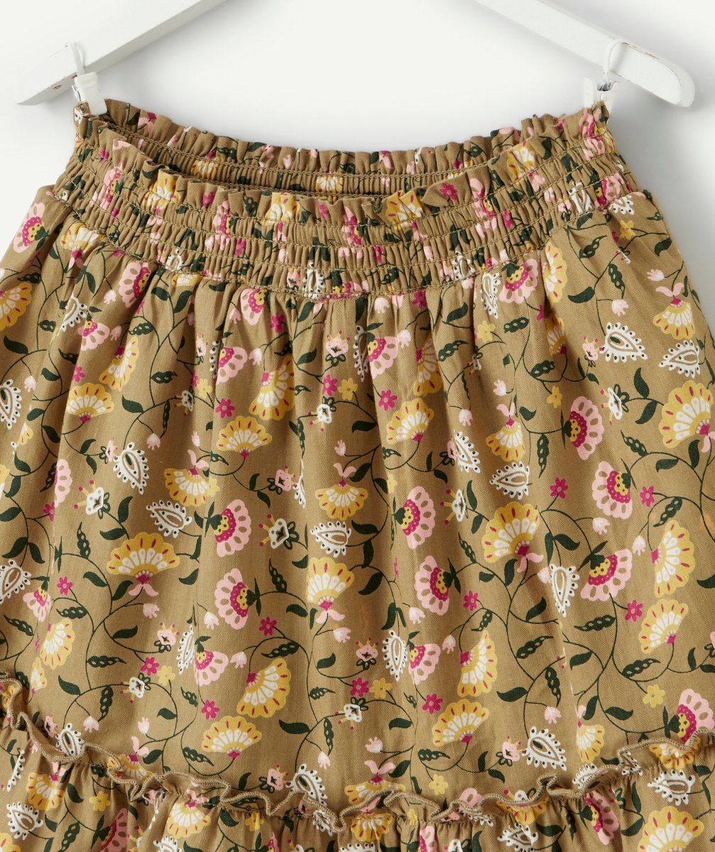 JUPE-SHORT TOURNANTE FILLE EN COTON KAKI IMPRIMÉE FLORALE