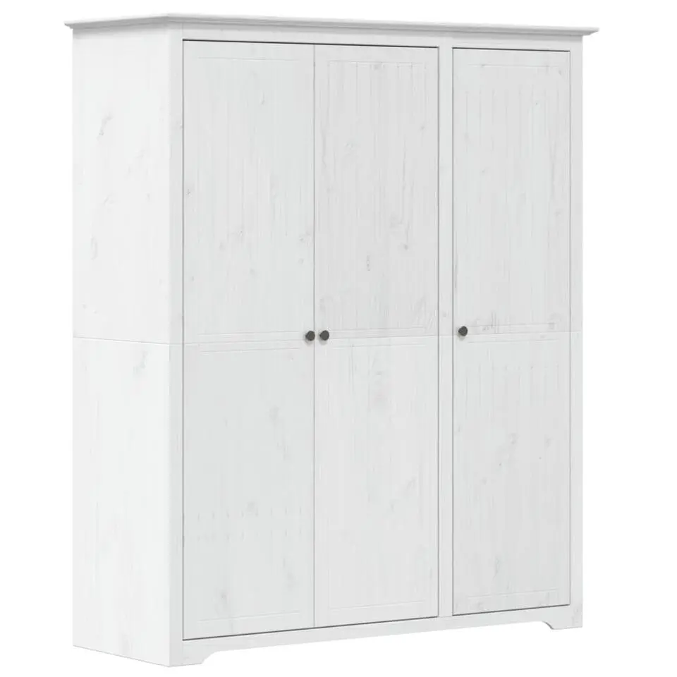 vidaXL - 3-deurs Kledingkast BODO - Massief grenenhout - Wit - 146x53.5x173 cm