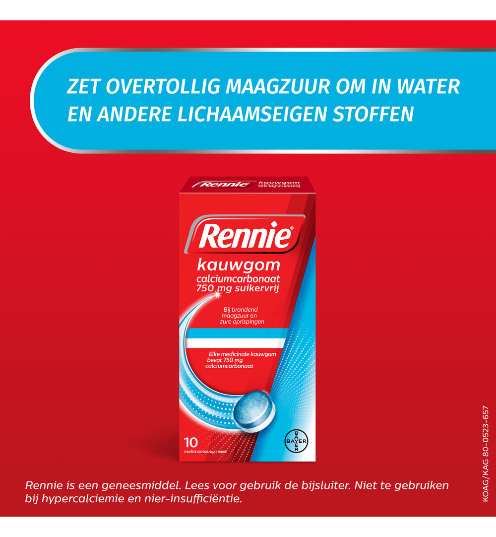 Rennie Kauwgom suikervrij 750mg (10stuks)