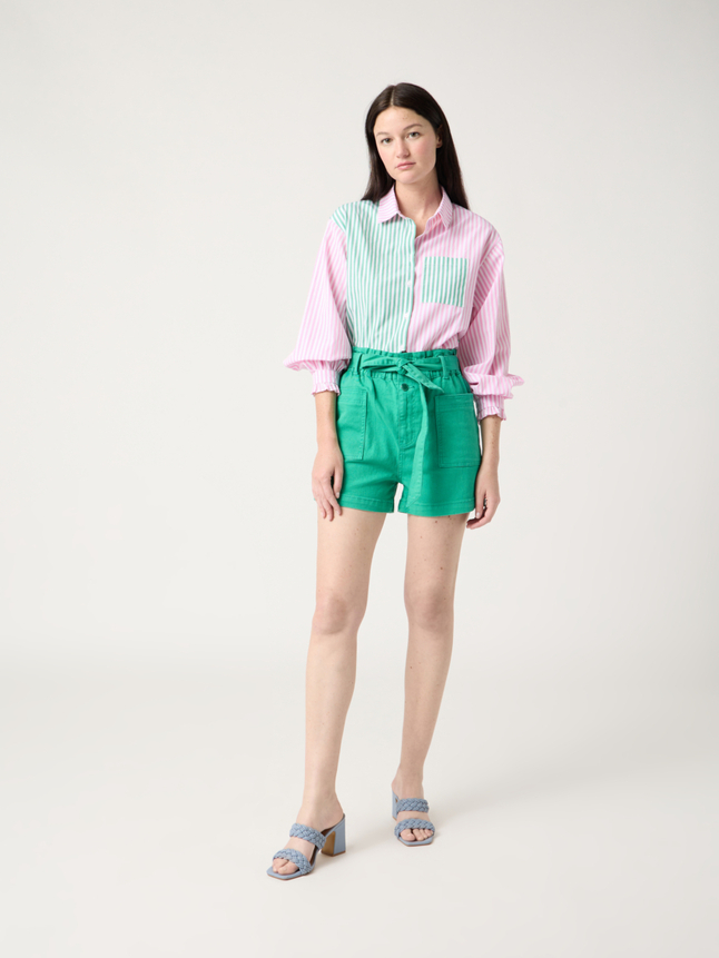 Short taille haute ceinturé en coton
