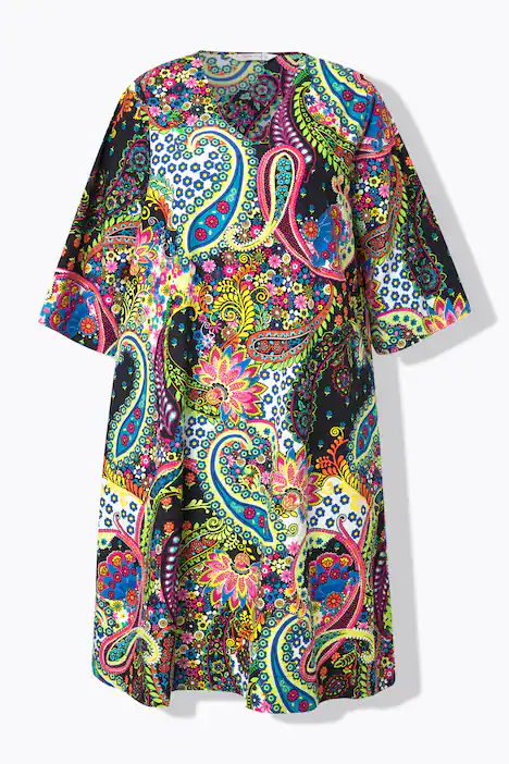 Midikleid, A-Linie, Paisley-Muster, schwarz