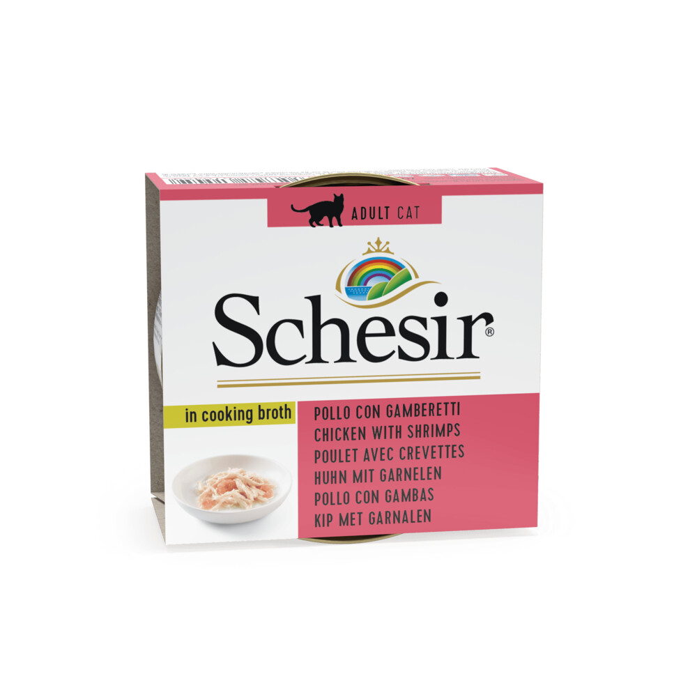14x Schesir Kattenvoer Garnaal in Bouillon70 gr
