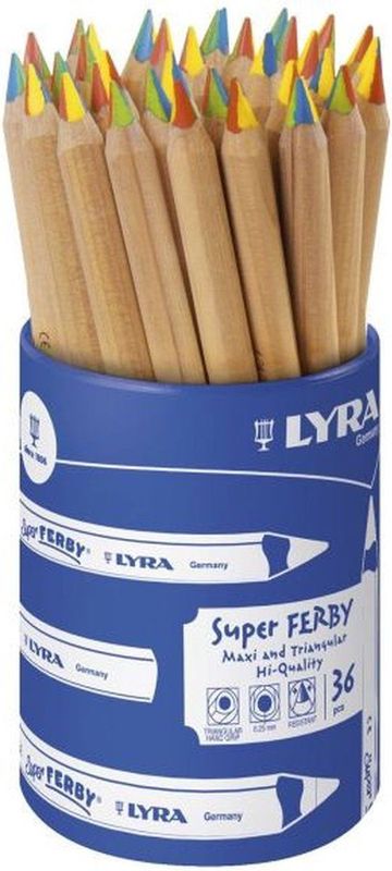 Lyra - Super-Ferby - Kleurpotloden - Kunststof Pot met 36 Stuks - Ongelakt - 4 Kleuren