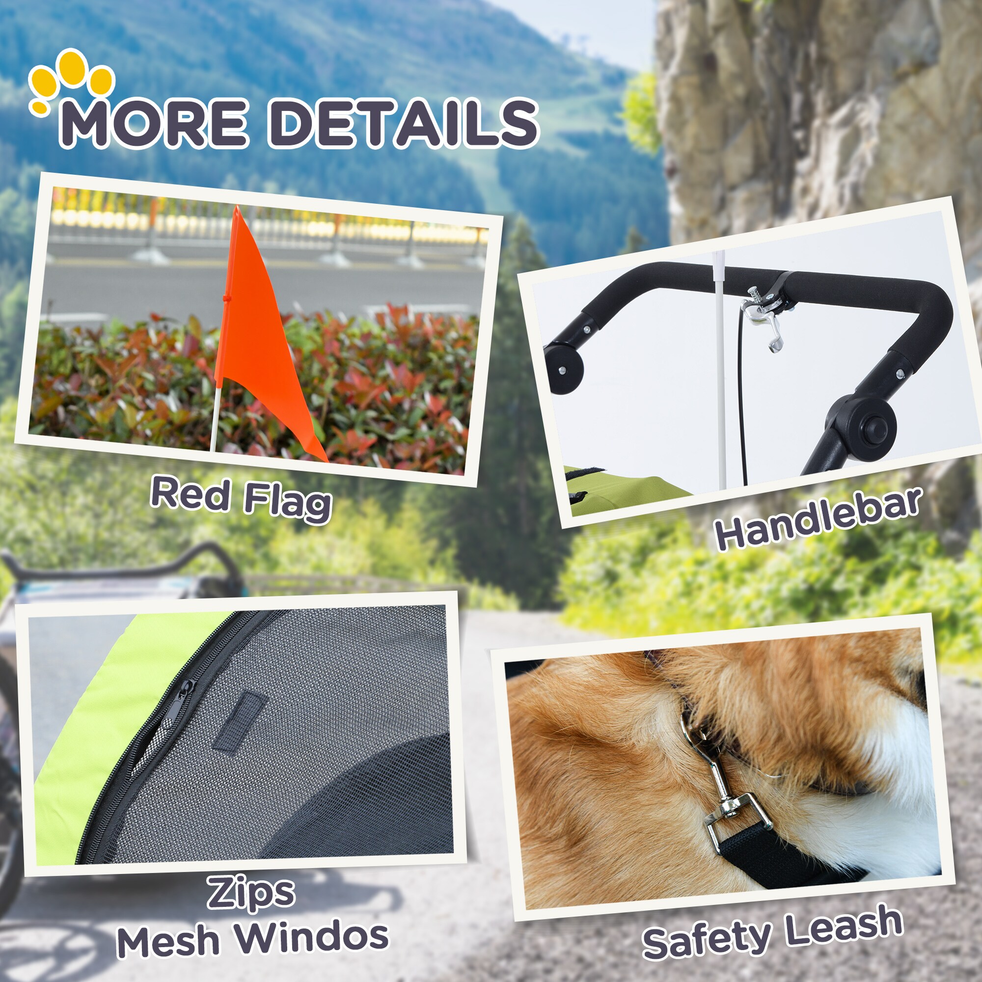 PawHut Hundeanhänger mit gepolsterter Liegefläche grün, grau 130 x 90 x 110 cm (LxBxH)