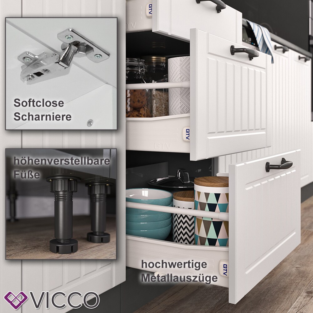 Vicco Küche Fame-Line 300 cm Küchenzeile Landhaus Küchenblock Einbau Anthrazit