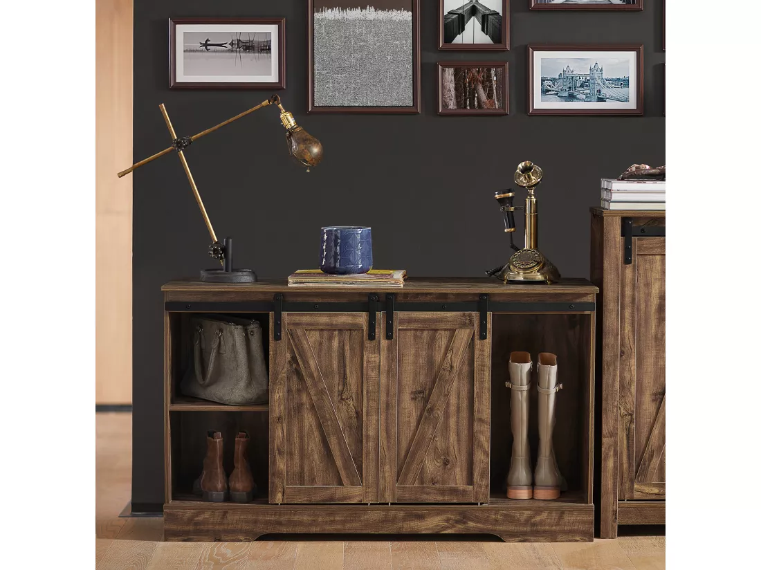 Meuble Bas Placard de Rangement Commode avec Porte de Grange Coulissante, FSB60-N