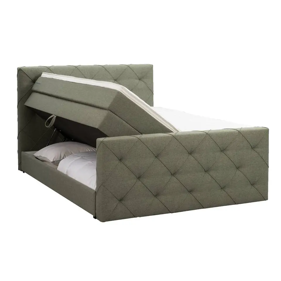Boxspring met opbergruimte en voetbord Liv geruit - groen - 160x200cm