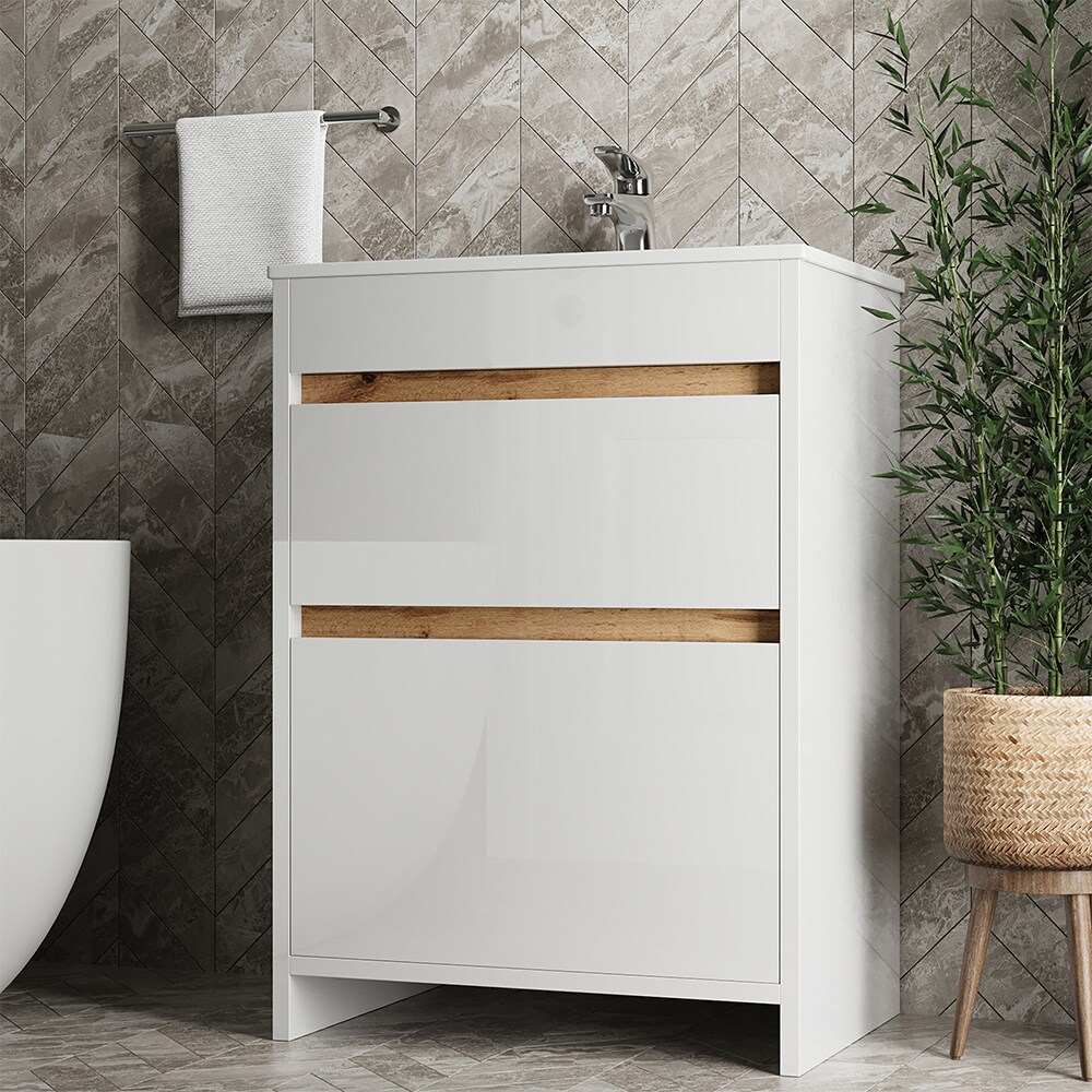Vicco Waschbecken mit Unterschrank Detmold 60 cm breit, Waschtisch stehend Weiß