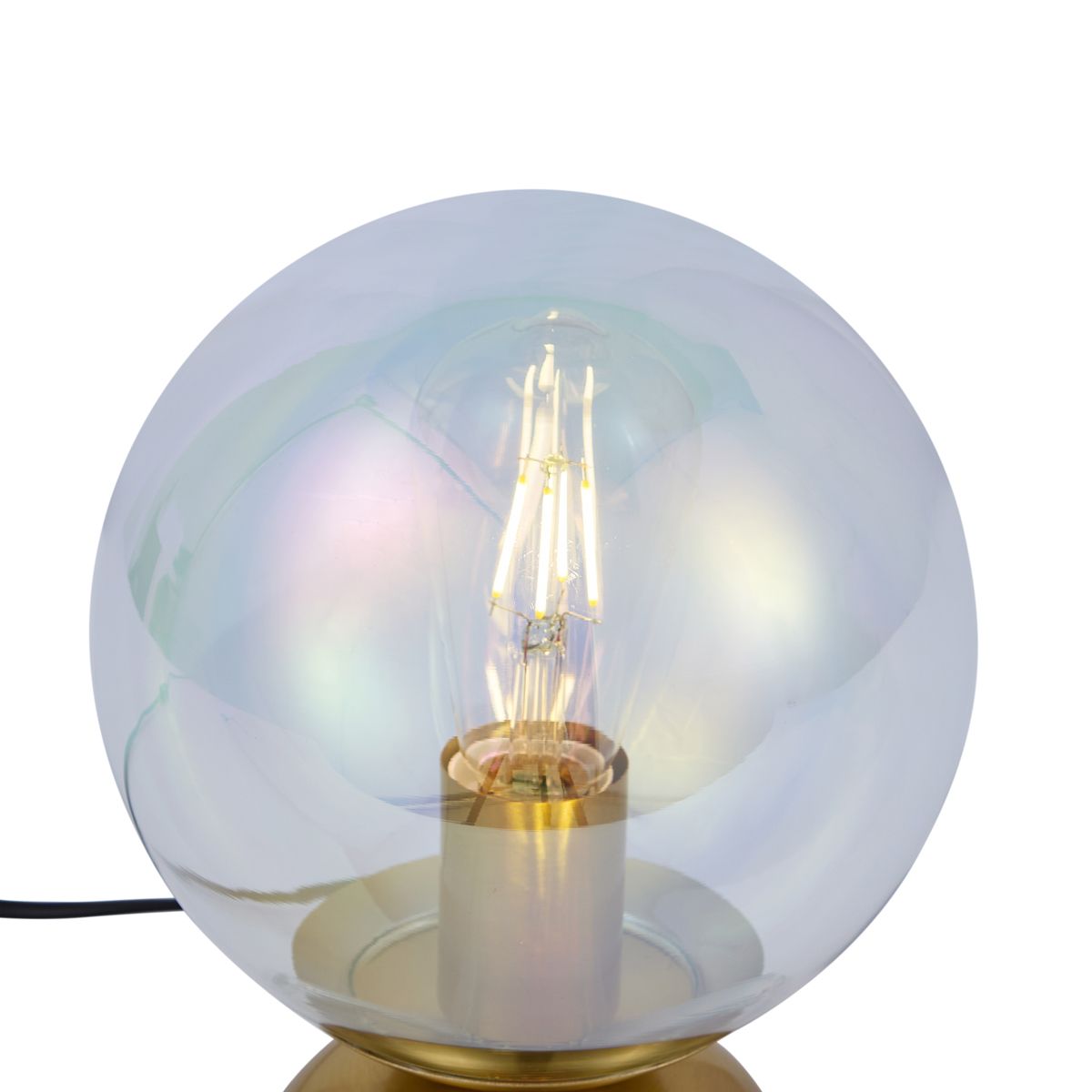 Art deco tafellamp messing met smoke regenboog glas  - Pallon
