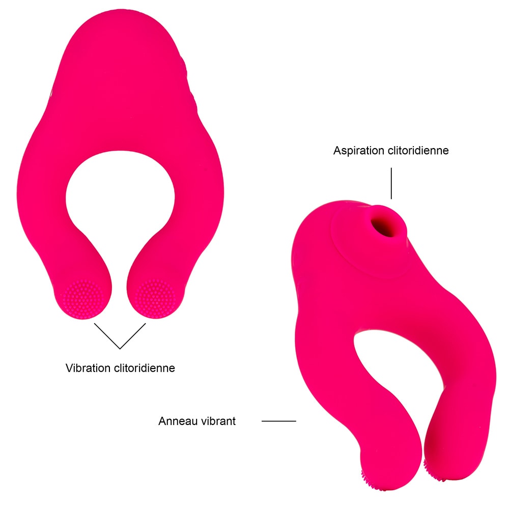 Stimulateur de clitoris & lèvres et anneau vibrant - 3 fonctions