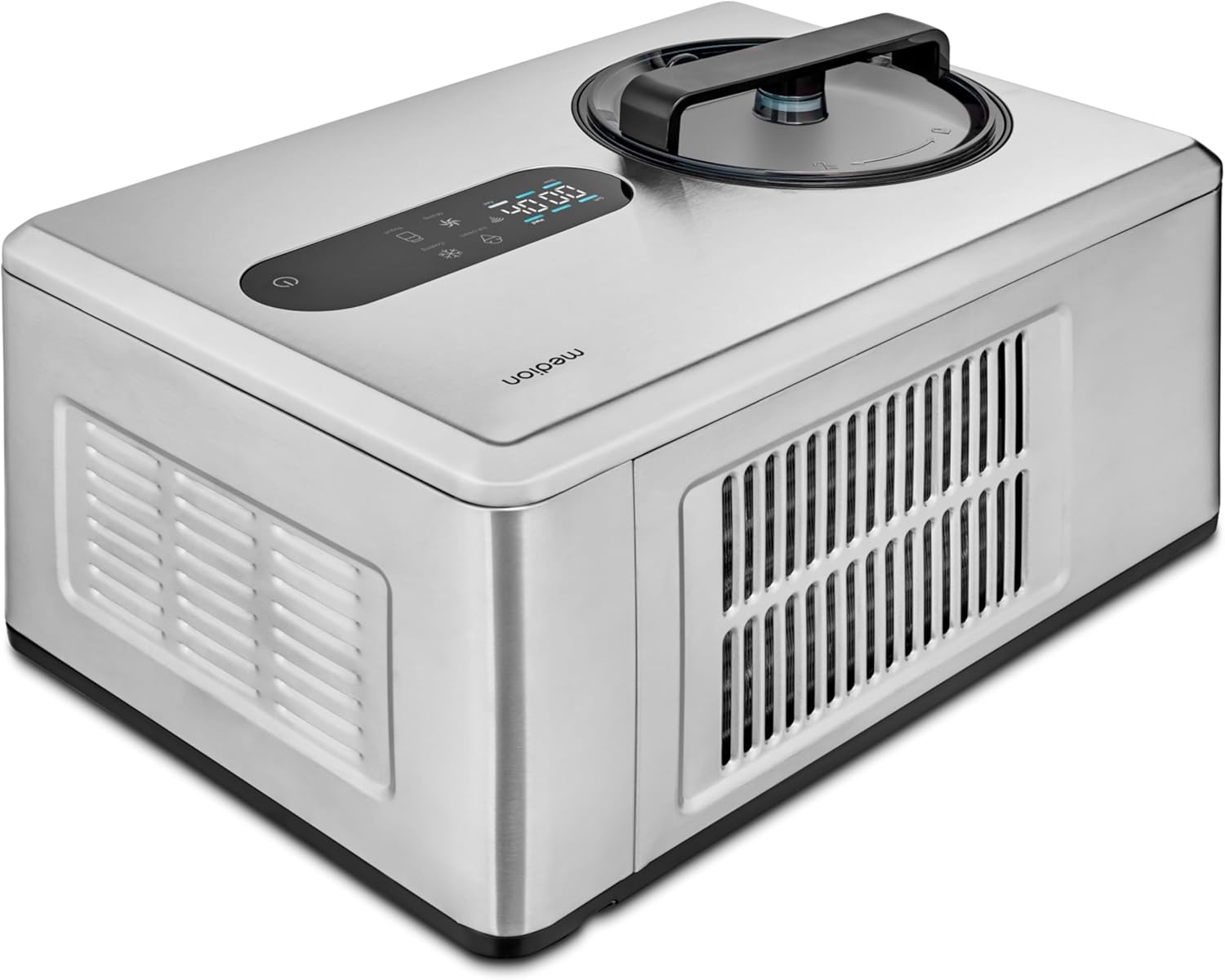 MEDION smarte Eismaschine mit Kompressor (selbstkühlend, 2 Liter, App Steuerung inkl. Eis-Rezepte, Joghurt, Eiscreme, Sorbet, LED Display, Edelstahl, MD12170)