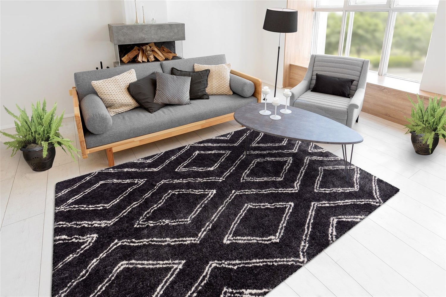 Oasisic hoogpolig tapijt, antraciet, 25 mm, modern, 120 x 170 cm