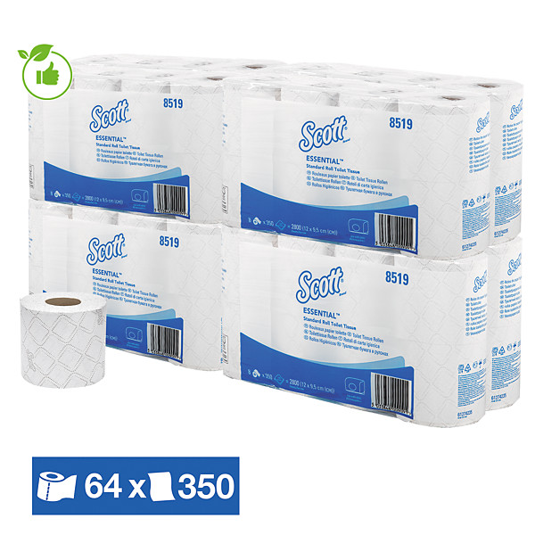 Papier toilette Scott Essential 2 épaisseurs, lot de 64 rouleaux