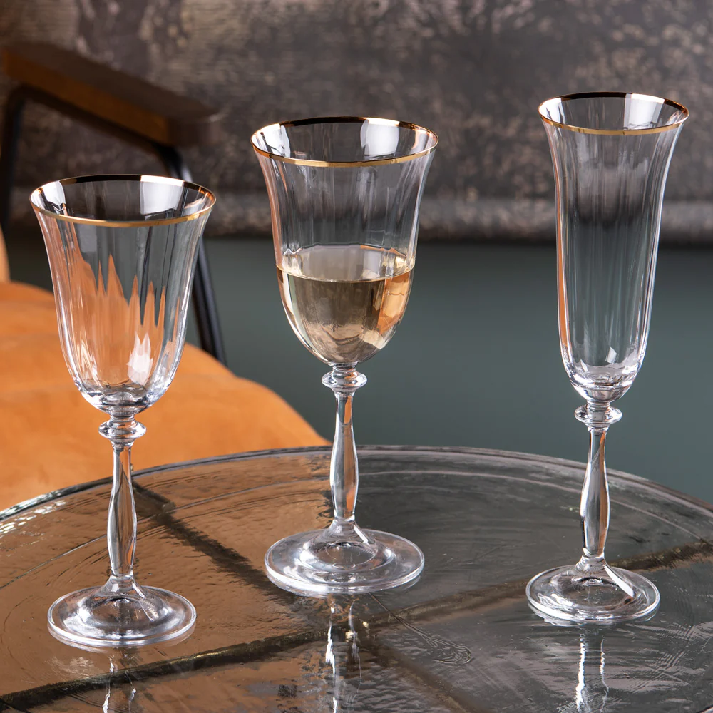 Boîte de 6 verres à pied Angela filet or 25 cl Table passion