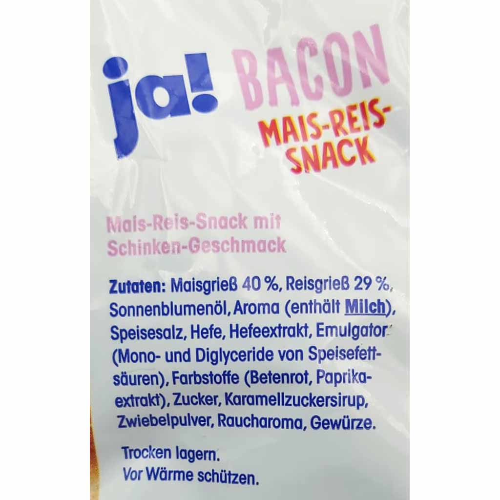 ja! Bacon Mais-Reis-Snack Schinkengeschmack 125g MHD:17.5.25