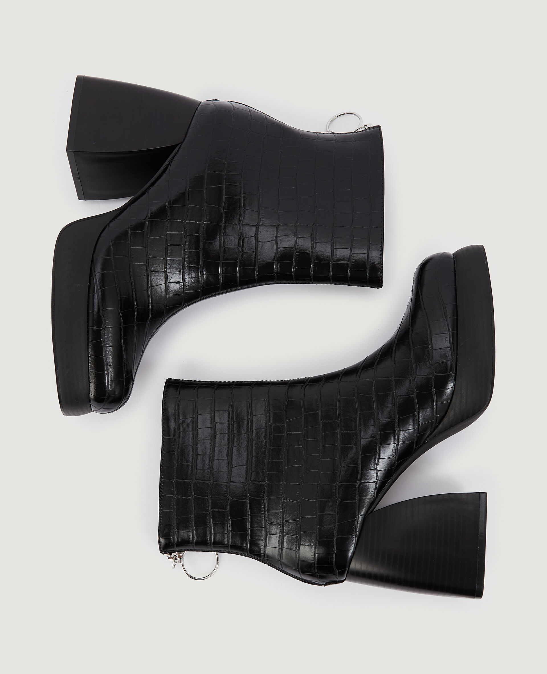 Boots plateformes effet croco - Noir