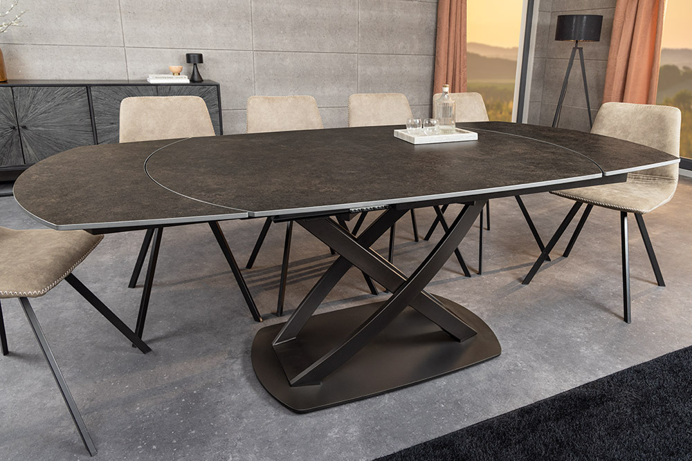 Ausziehbarer Esstisch INCEPTION 130-190cm rost  oval Keramik bronze Gestell