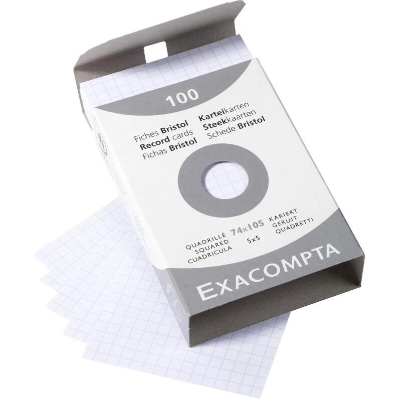 Étui de 100 fiches - bristol quadrillé 5x5 non perforé 74x105mm - Blanc