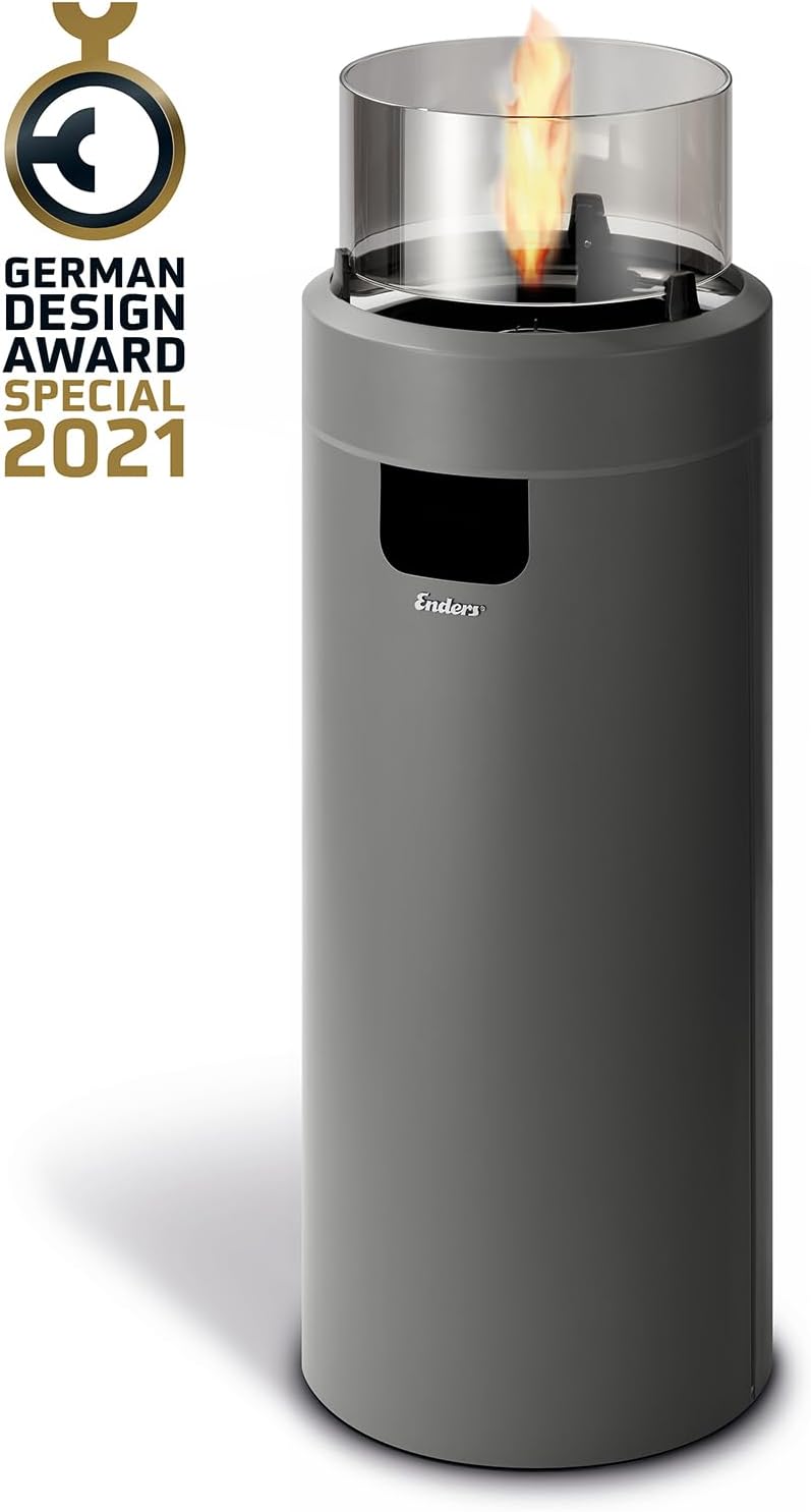 Enders Terrassenfeuer NOVA LED L GREY, Gas Terrassenfeuer mit Ambientebeleuchtungen, ECO GREEN Brenner-Technologie und exzellentem Design, H102cm Ø 62cm, grau #5605