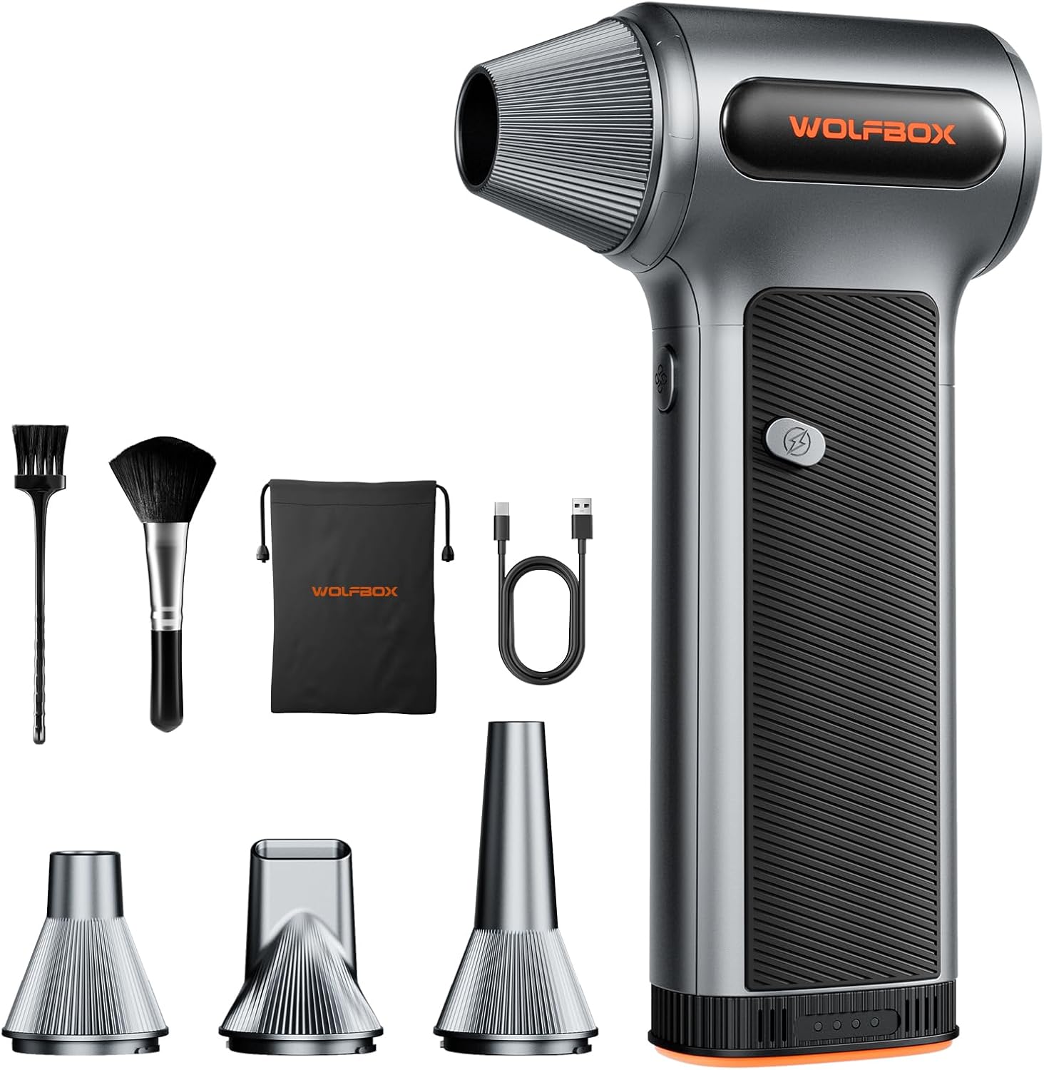 WOLFBOX MF200 Elektrisches Staubgebläse mit Akku, 3-stufiges Hochleistungs-Gebläse, langlebiger Air Duster mit 4 Düsen für PC, Auto, Haus und Outdoor