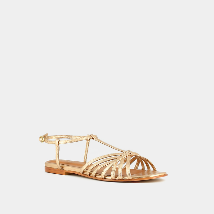 Sandales à brides  en cuir métallisé or