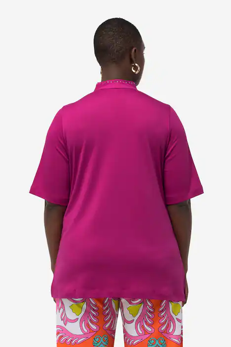 Shirt, A-Linie, Kelchkragen, Halbarm, Pima Cotton, magenta
