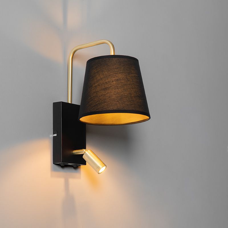 Moderne wandlamp zwart en goud met leeslamp - Renier