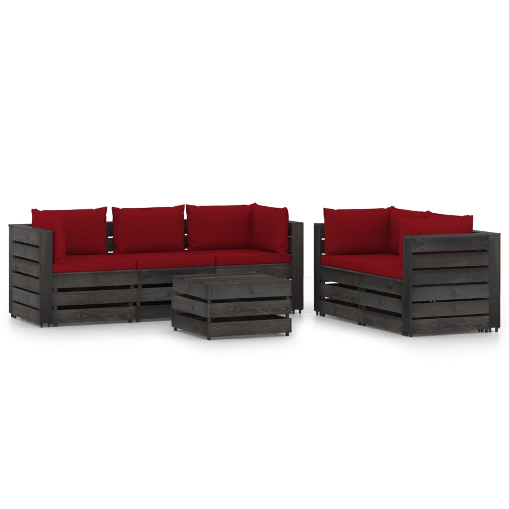 Salon de jardin meuble d'extérieur ensemble de mobilier 6 pièces avec coussins bois imprégné de gris