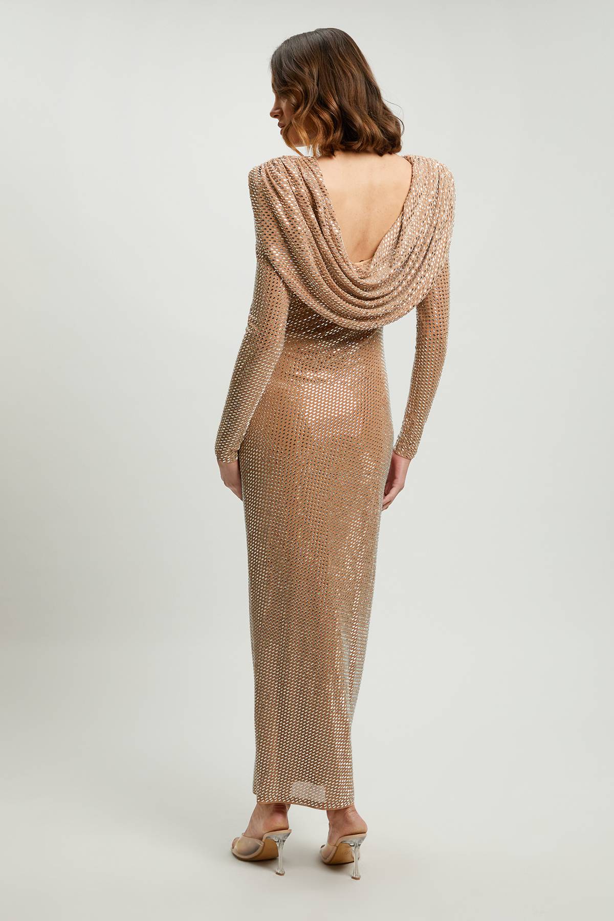KarenMillen Robe Longue Dos Drapé Orné De Cristaux