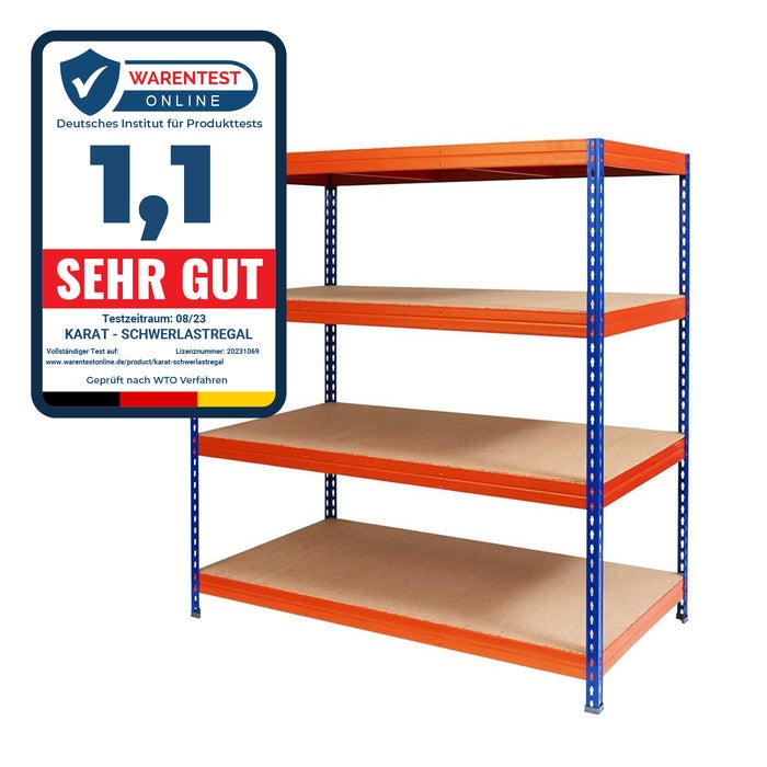 Breedspanstelling - Blauw-Oranje - Stelling voor kelder en werkplaats - Draagvermogen tot 1600 kg - 200 x 150 x 60 cm