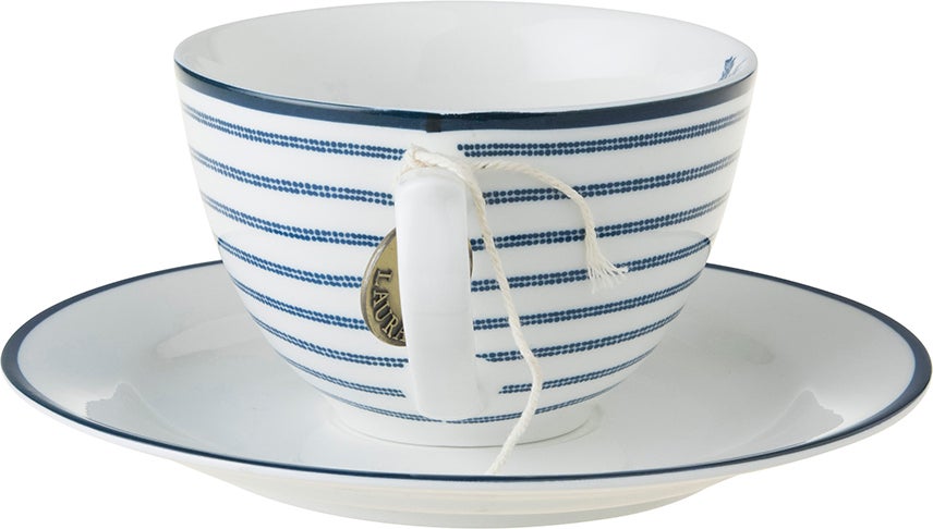 Laura Ashley kop en schotel Candy Stripe blauw 0,26 L