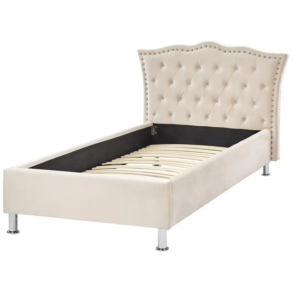 METZ - Eenpersoonsbed - Beige - 90 x 200 cm - Fluweel