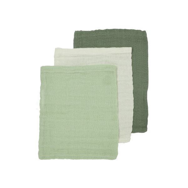 Meyco Washandjes - Uni - Offwhite / Soft Green / Forest Green - 3 Stuks